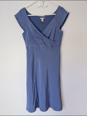 J. Crew - Silk V-Neck Cap Sleeve Midi Ruched Dress Periwinkle Bridesmaid Sz 8